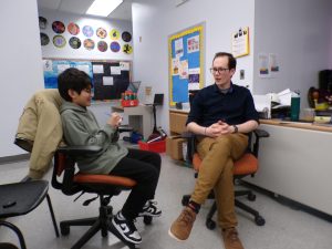 Mr. Cawley in the music room for an interview. 